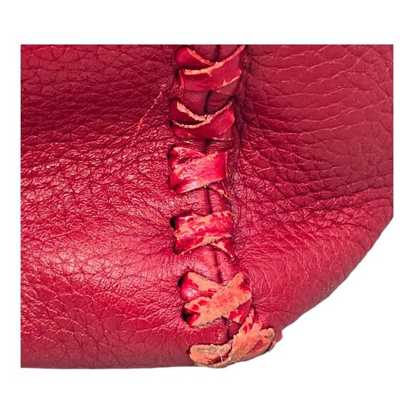 Brighton Dark Red Pebbled Leather Shoulder Handbag Whipstitch Trim Croc Strap - Picture 6 of 16